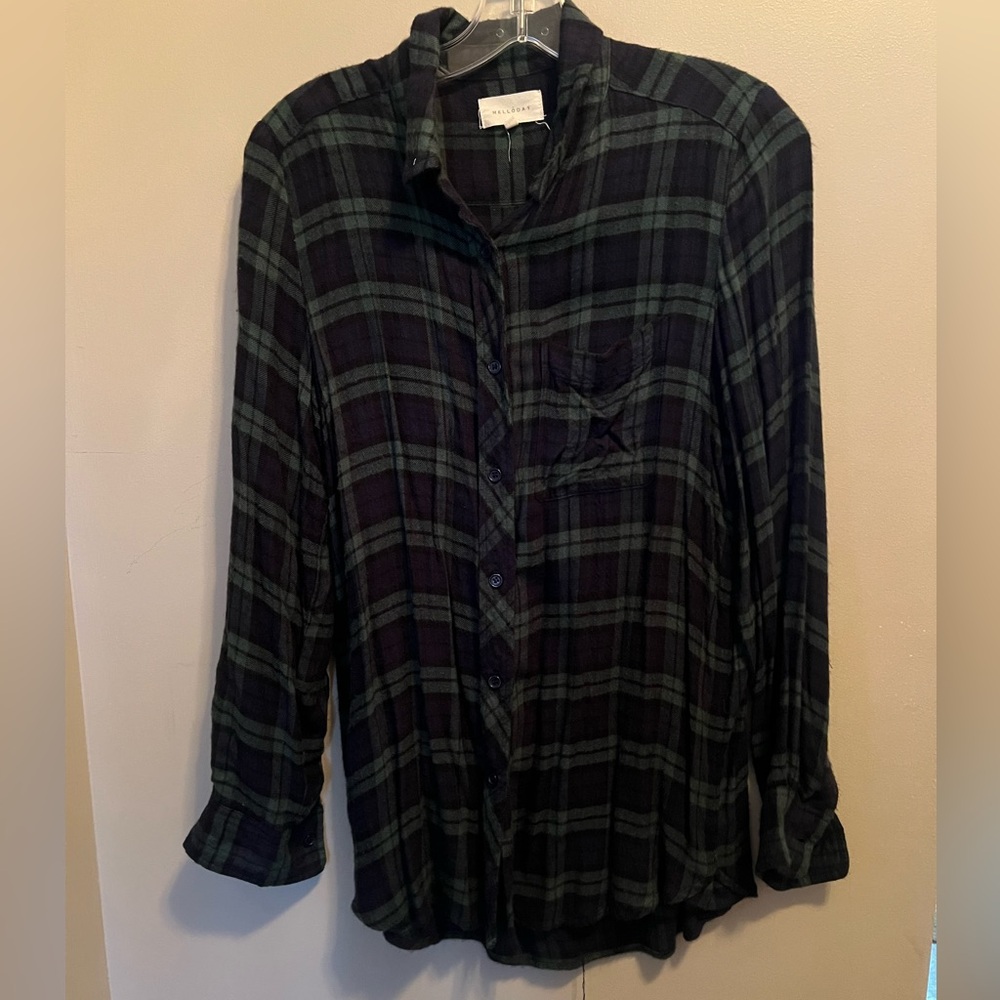 MELLODAY Green/Navy Plaid Shirt